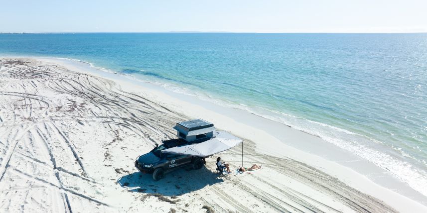 Arial view of 4wd beach camping