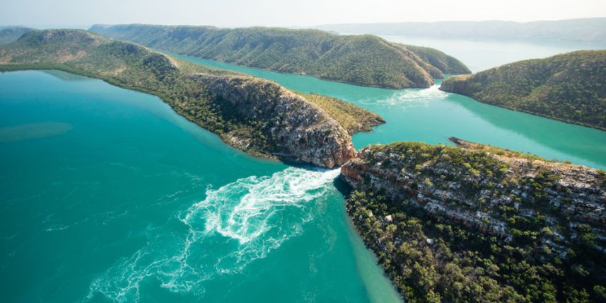 Incredible top-down view of the Horizontal Falls in Broome