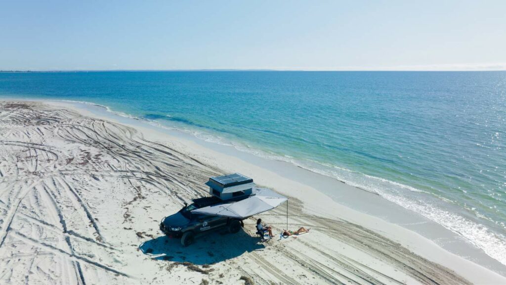 Arial view of 4wd beach camping