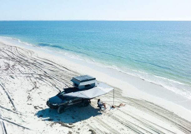Arial view of 4wd beach camping